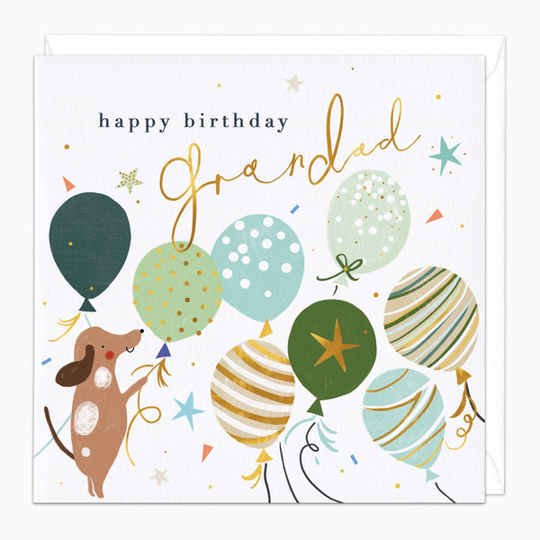Greeting Card-H207 - Puppy in the Balloons Birthday Card-Whistlefish