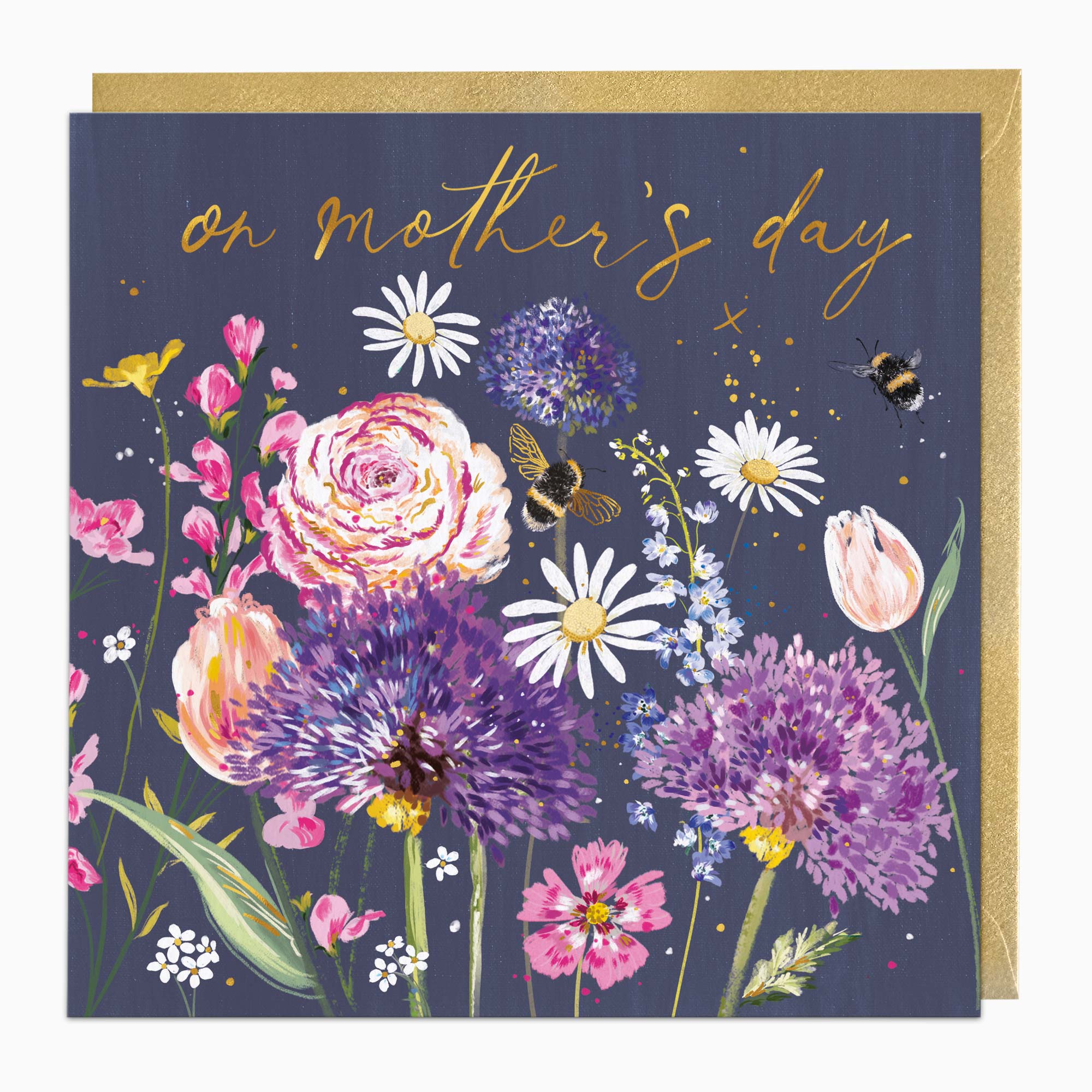 Greeting Card-H201 - Purple Bee Floral Mother's Day Card-Whistlefish