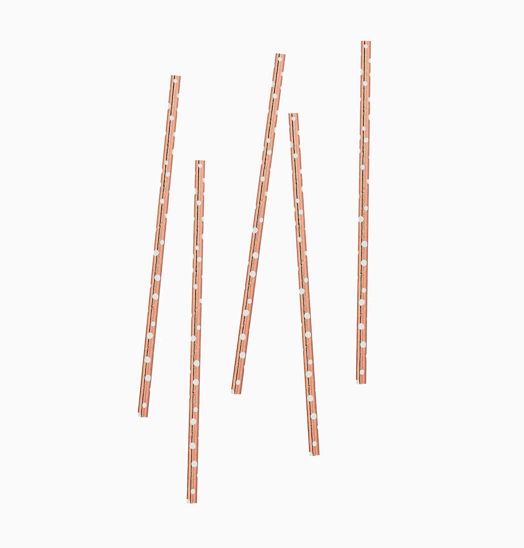 Straws-HBMM146 - Rose Gold Spotted Straws x 6-HootyBalloo