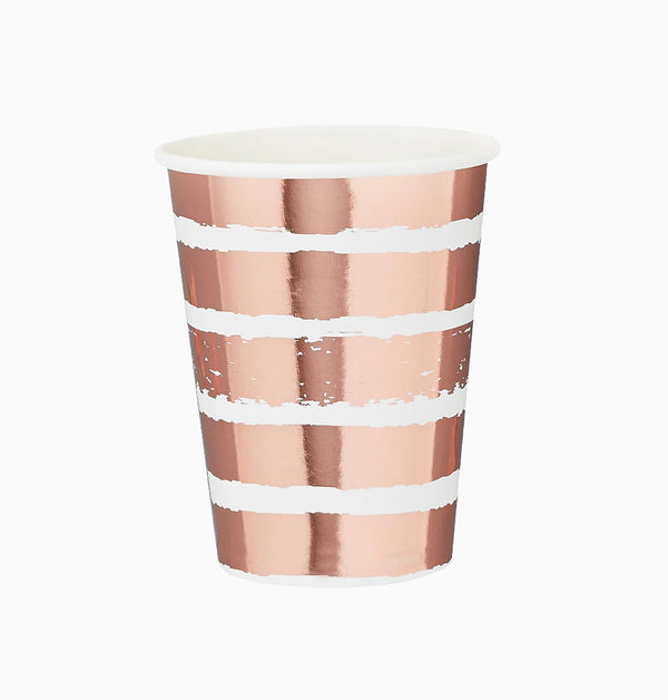 Paper Cups-HBMM138 - Rose Gold Striped Paper Cups 8pk-HootyBalloo