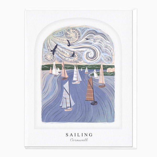Greeting Card-LN053 - Sailing Arched Lino Card-Whistlefish