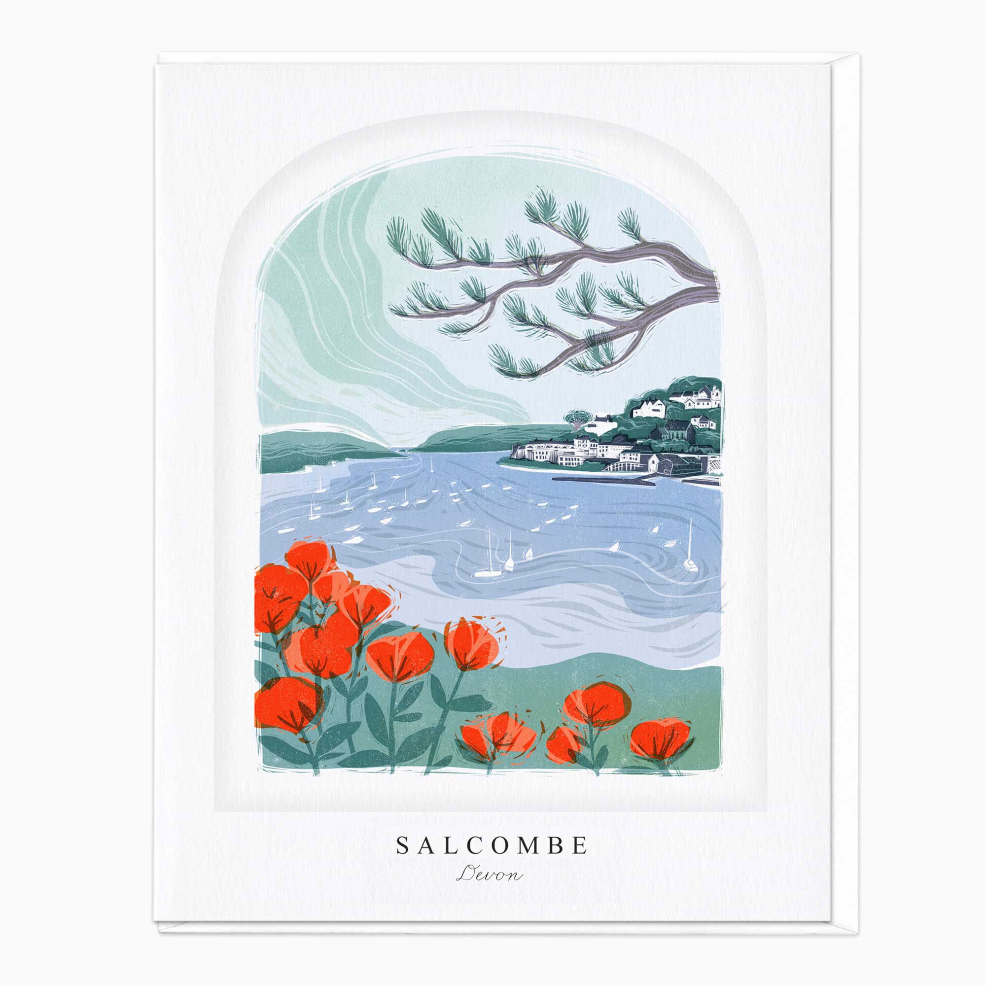 Greeting Card-LN042 - Salcombe Arched Lino Card-Whistlefish