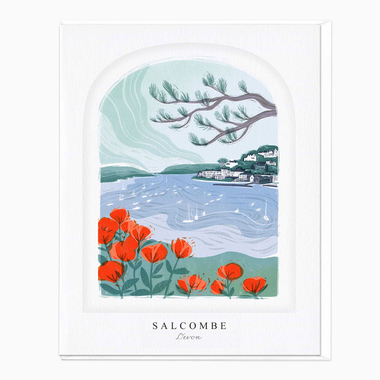 Greeting Card-LN042 - Salcombe Arched Lino Card-Whistlefish