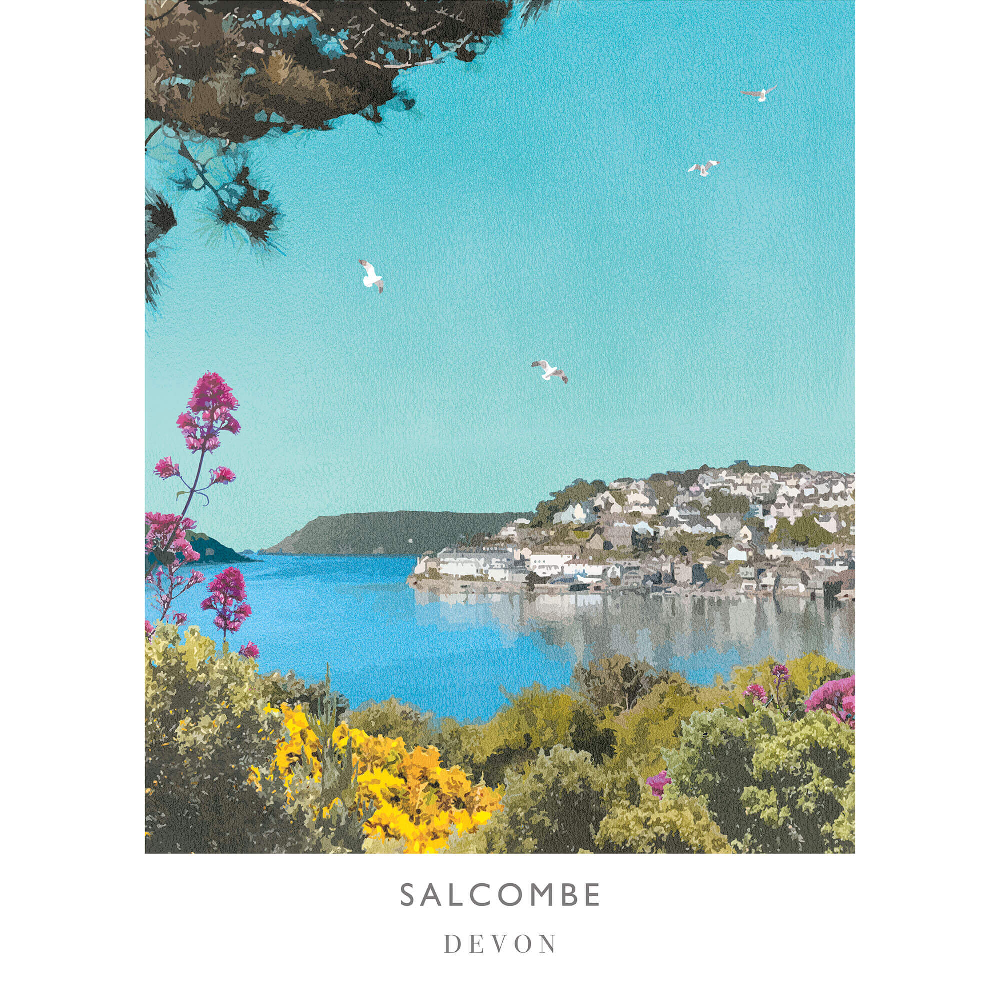 WF453P Salcombe Devon River Art Print