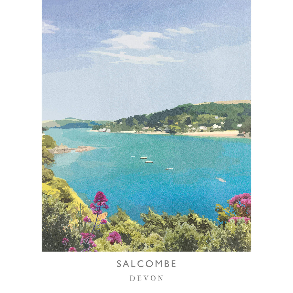 WF454P Salcombe Devon Travel Art Print