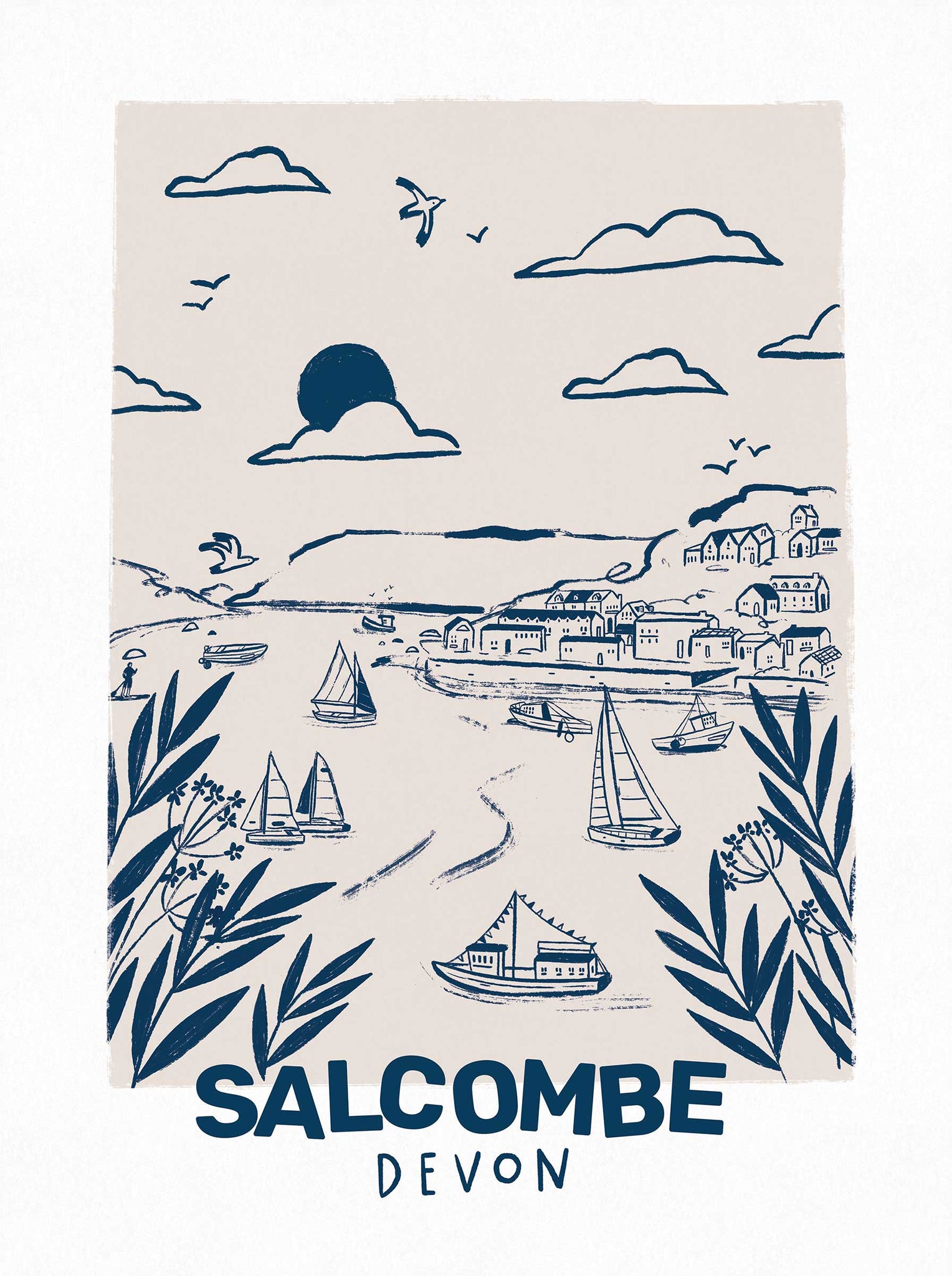 Framed Print-WF1265F - Salcombe Small Framed Print-Whistlefish