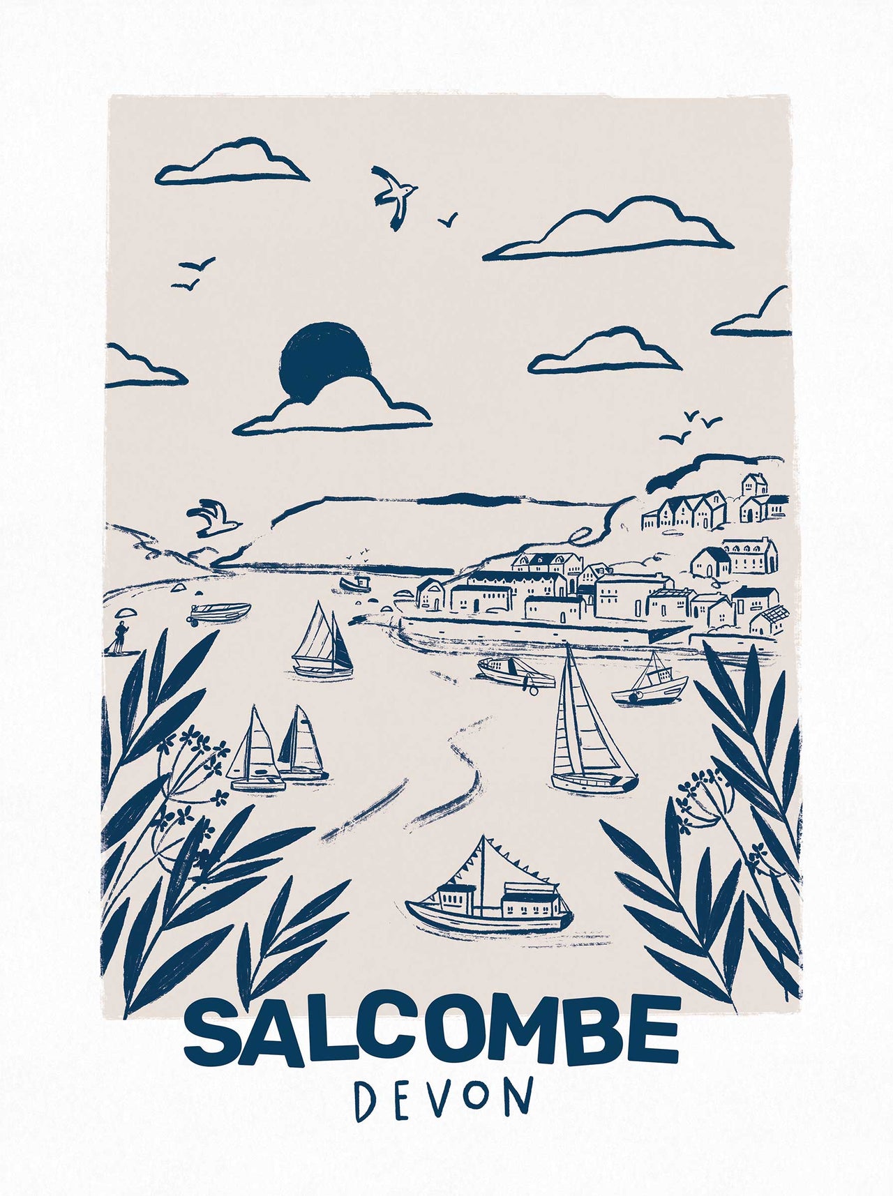 Framed Print-WF1265F - Salcombe Small Framed Print-Whistlefish