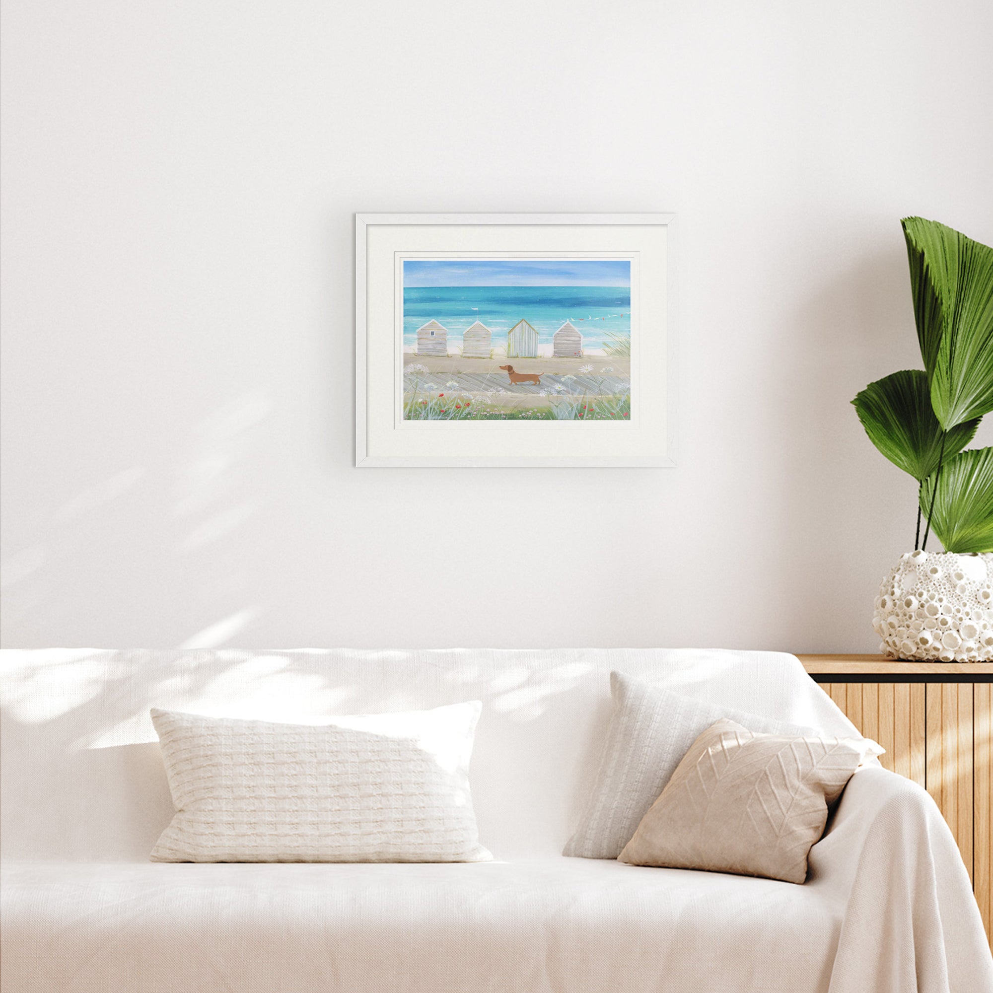 Framed Print-HC364LF - Sausage on The Shore Large Framed Print-Hannah Cole