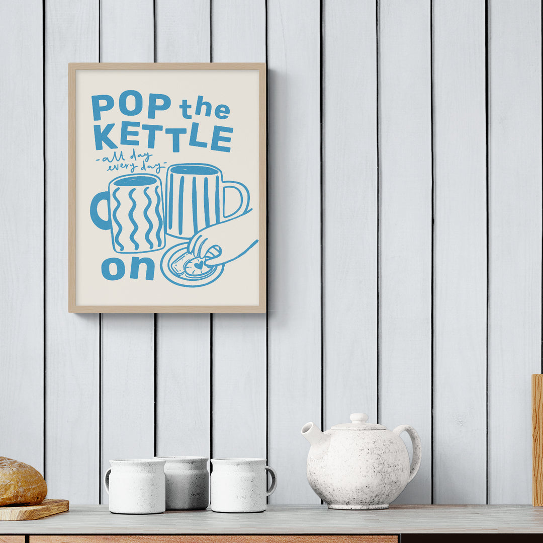 Pop the Kettle Blue Framed Print - Whistlefish
