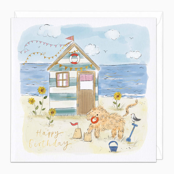 Greeting Card-G572 - Scruffy at the Beach Birthday Card-Whistlefish