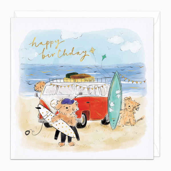 Greeting Card-G576 - Scruffy in the Surf Birthday Card-Whistlefish