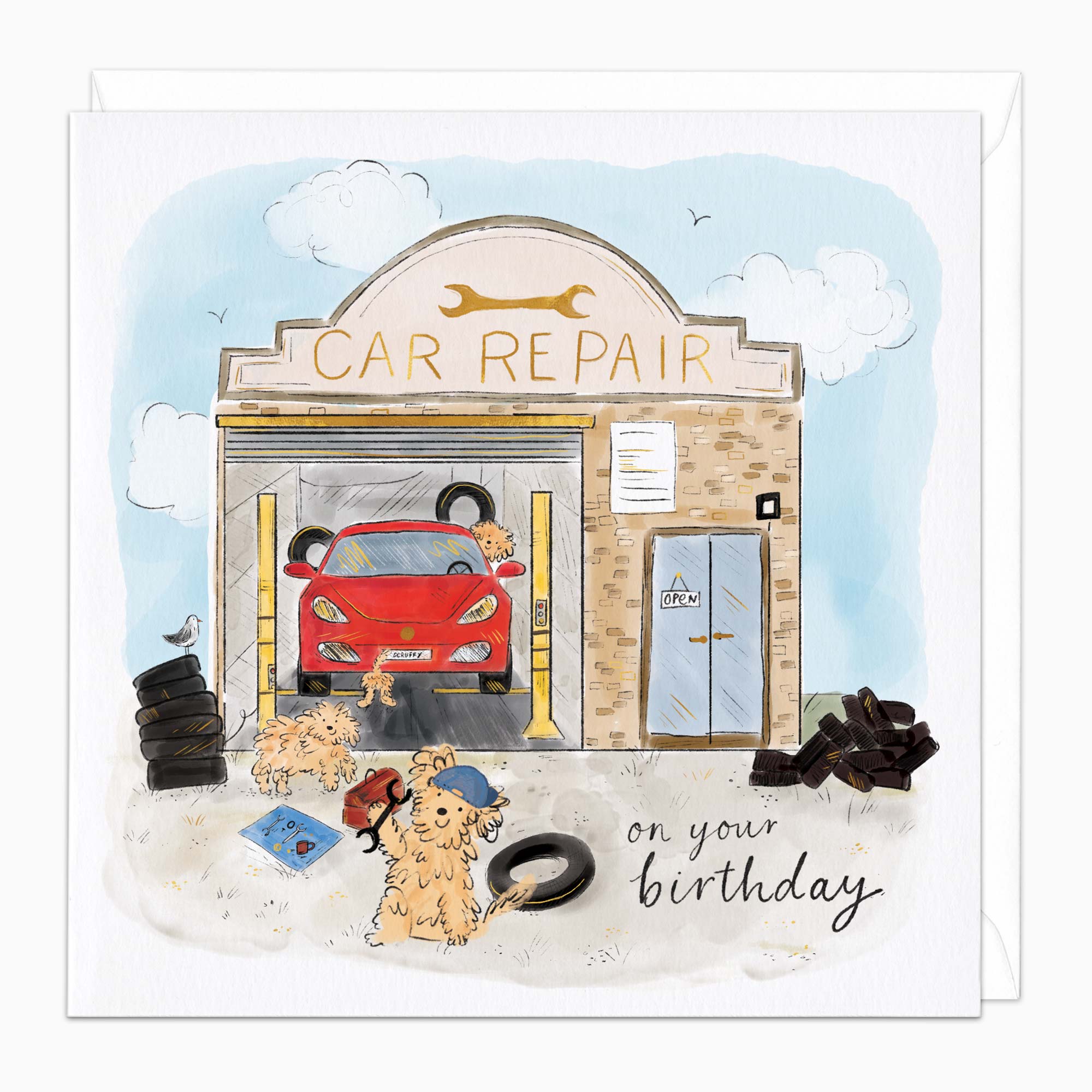 Greeting Card-G574 - Scruffy's Car Repair Birthday Card-Whistlefish