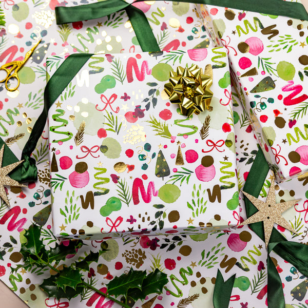 FCWP005 - Merry And Bright Foiled Wrapping Paper Sheet
