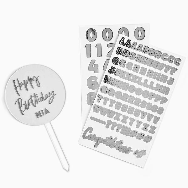 Cake Topper-HBMM311 - Silver Customisable Cake Topper-Hootyballoo