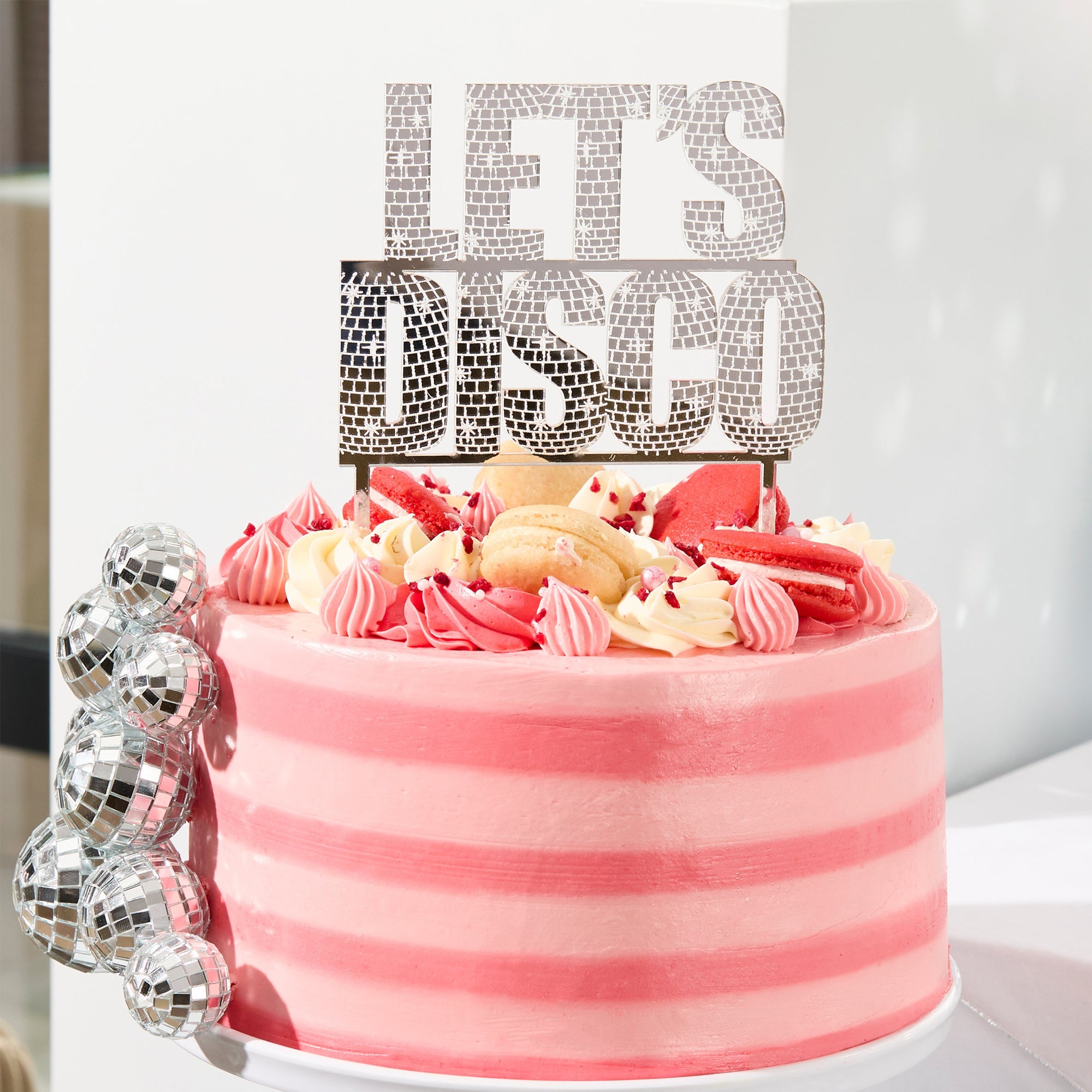 Cake Topper-HBDP108 - Silver Disco Cake Topper-Hootyballoo