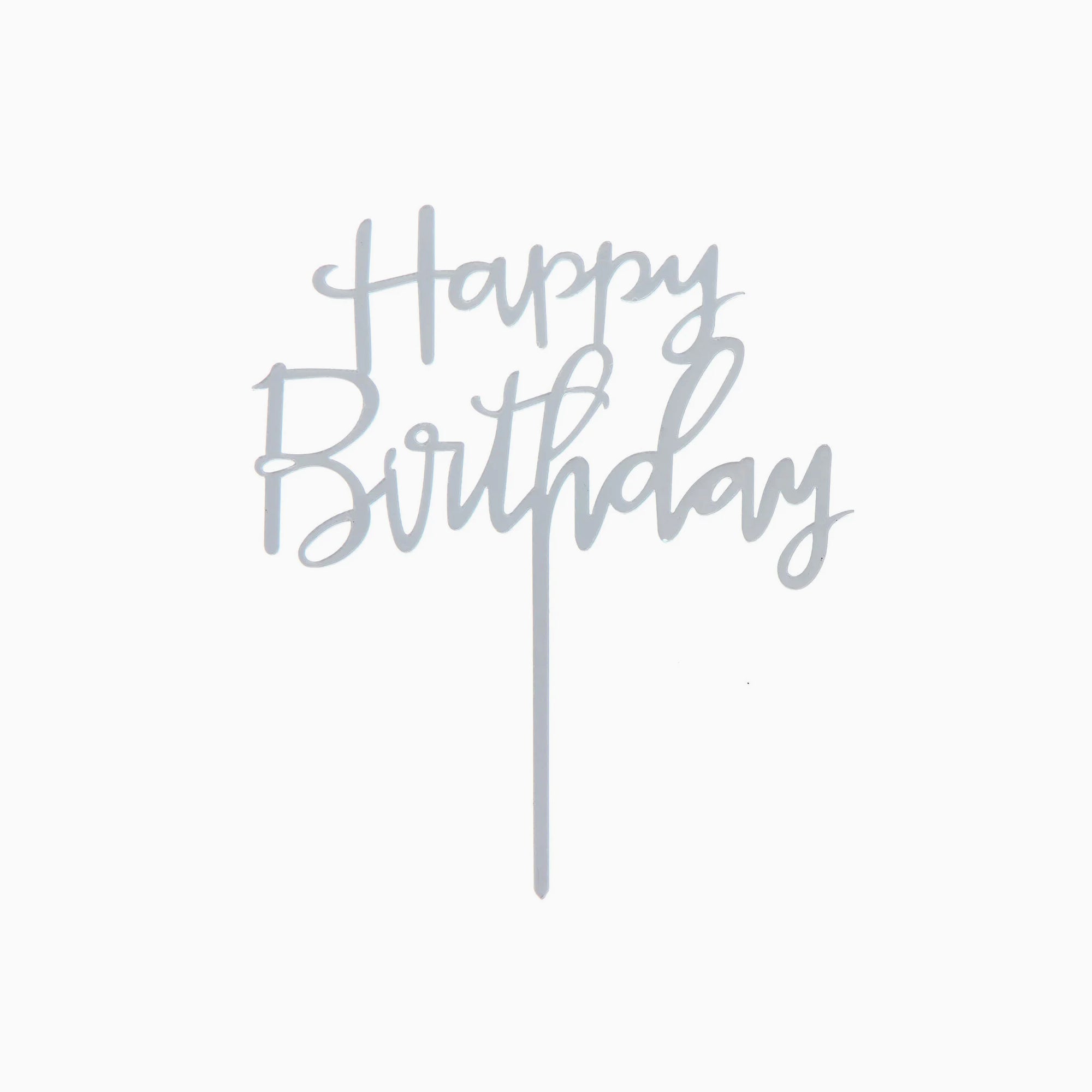 Cake Topper-SPMO027 - Silver Happy Birthday Cake Topper-Hootyballoo