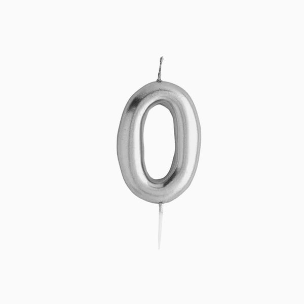 Party Candle-HBMM191 - Silver Number 0 Candle-Hootyballoo