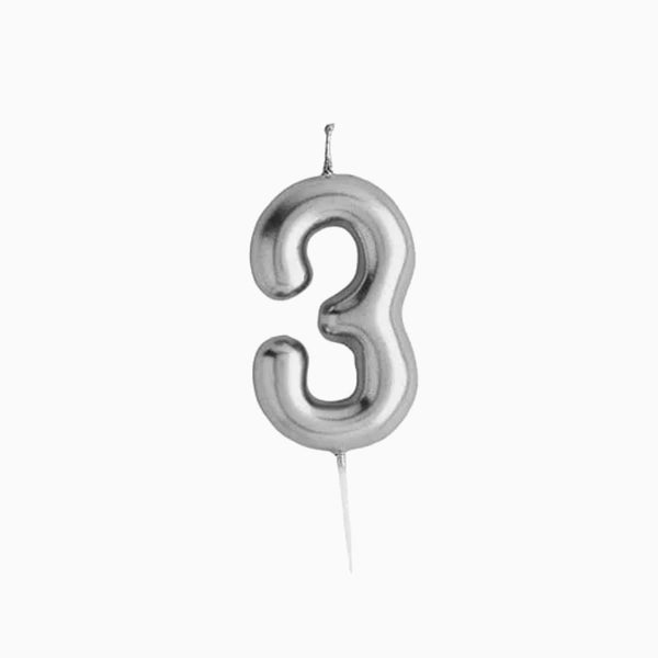 Party Candle-HBMM194 - Silver Number 3 Candle-Hootyballoo