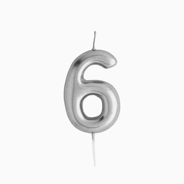 Party Candle-HBMM197 - Silver Number 6 Candle-Hootyballoo