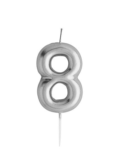 Party Candle-HBMM199 - Silver Number 8 Candle-Hootyballoo