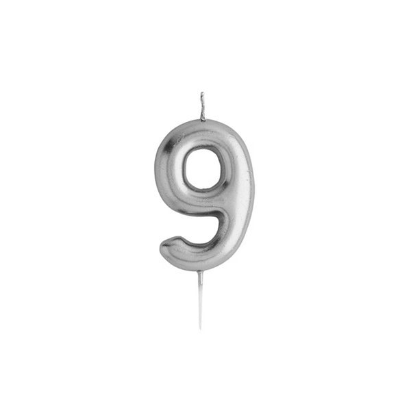 Party Candle-HBMM1100 - Silver Number 9 Candle-Hootyballoo
