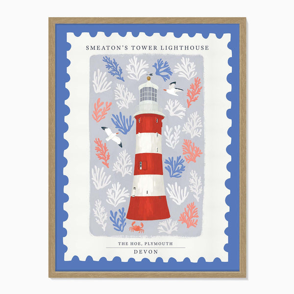 Framed Print-WF1136F - Smeatons Tower Stamp Large Framed Print-Whistlefish