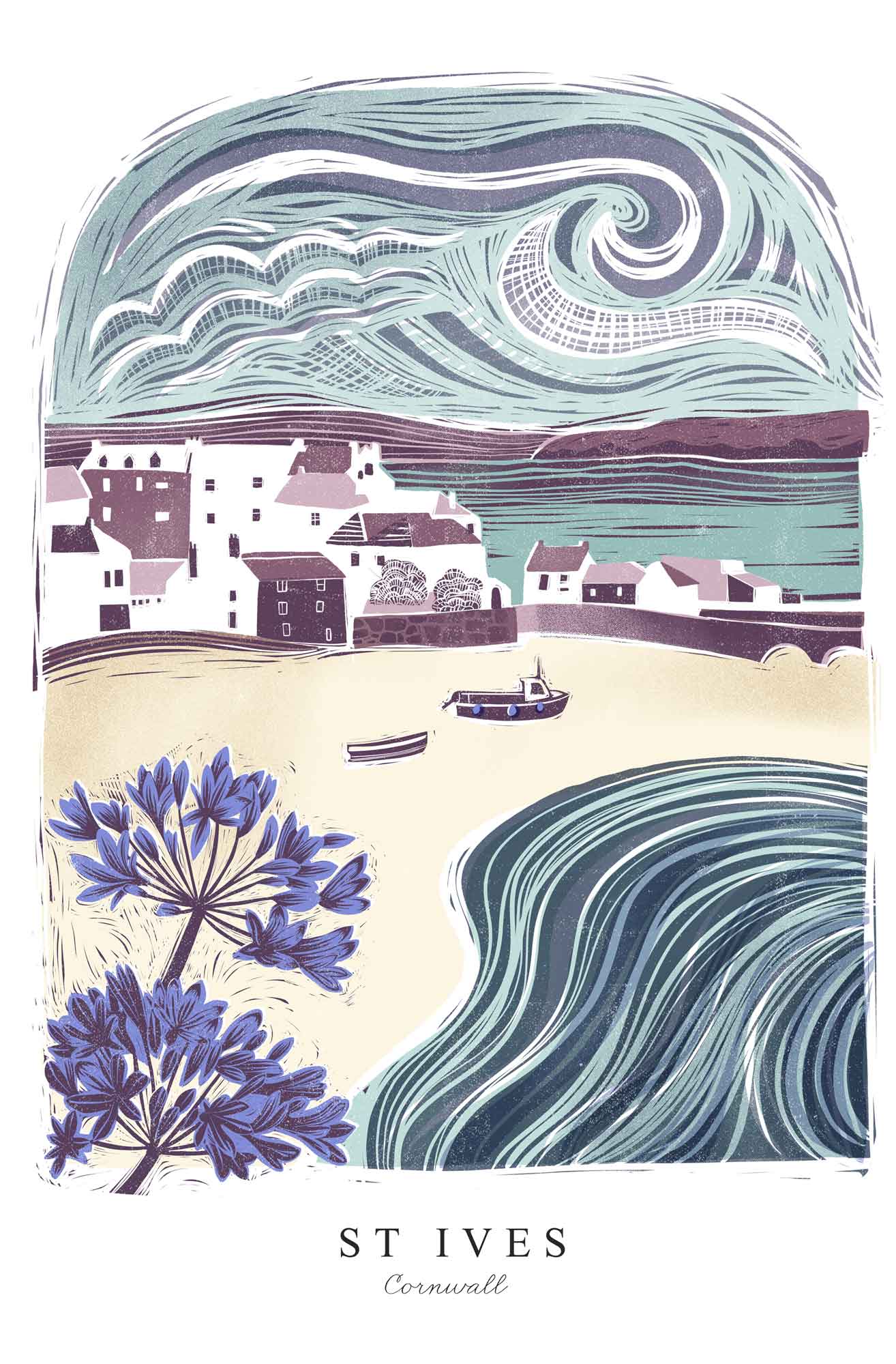 Framed Print-WF1226F - St Ives Lino Small Framed Print-Whistlefish
