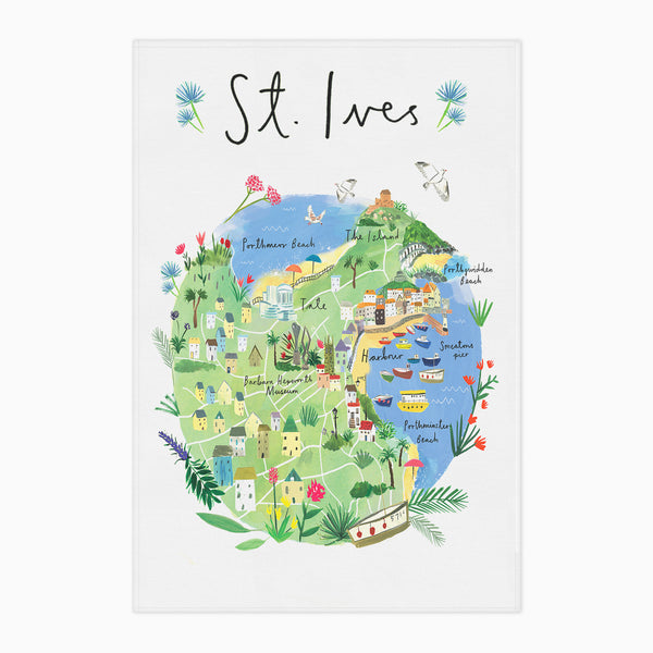 Tea Towel-CR03TT - St Ives Map Tea Towel-Clair Rossiter