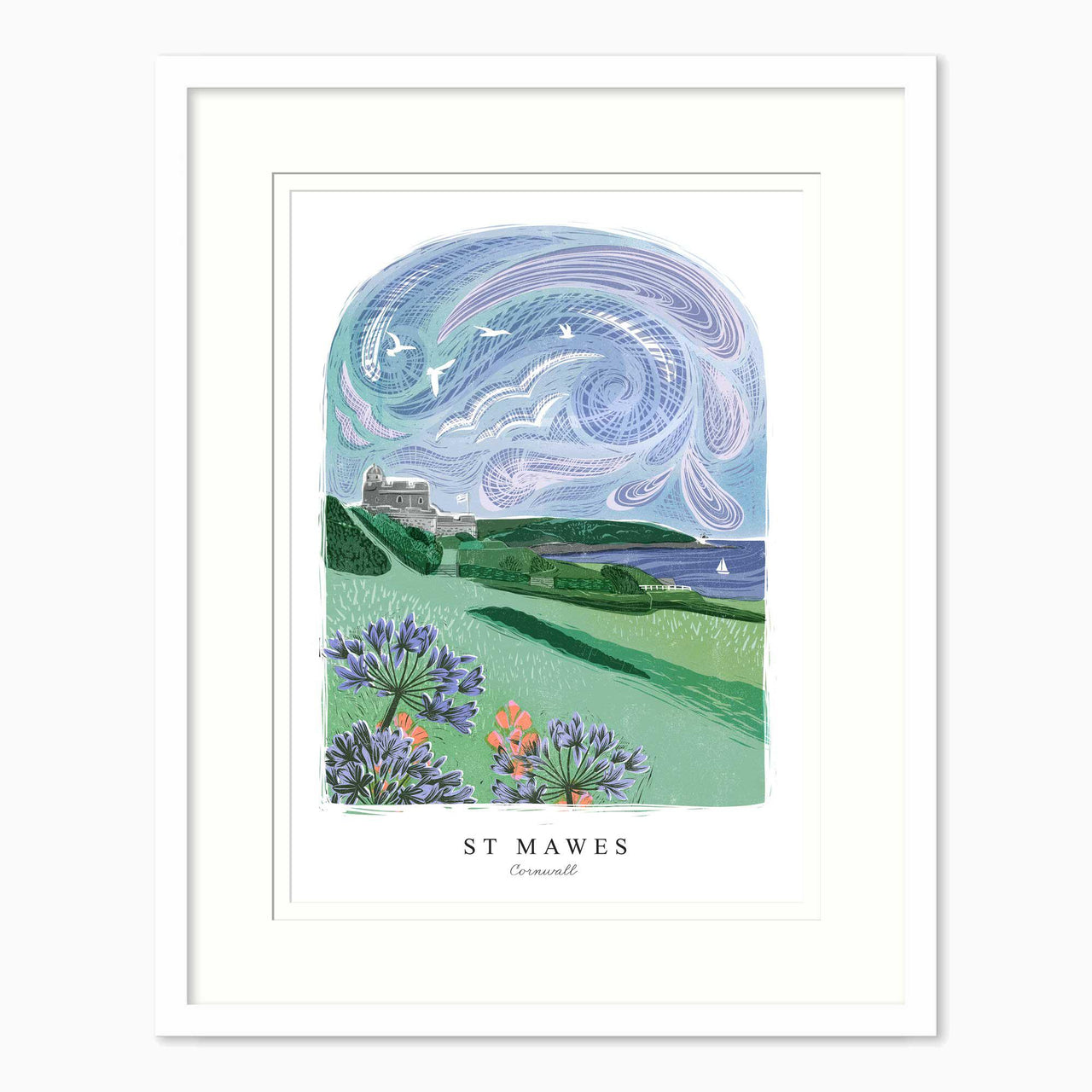 Framed Print-WF1056F - St Mawes Lino Large Framed Print-Whistlefish