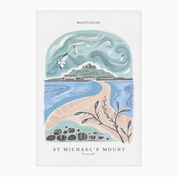 Tea Towel-WTT246 - St Michaels Mount Arched Lino Tea Towel-Whistlefish