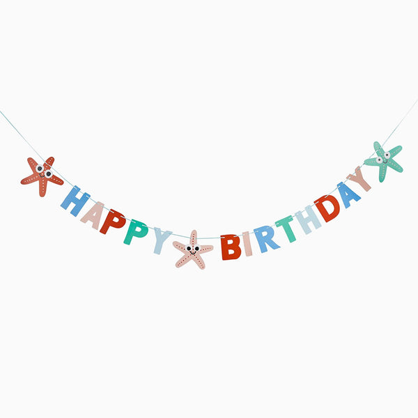 Banner-HBWT102 - Starfish Happy Birthday Card Banner-Hootyballoo
