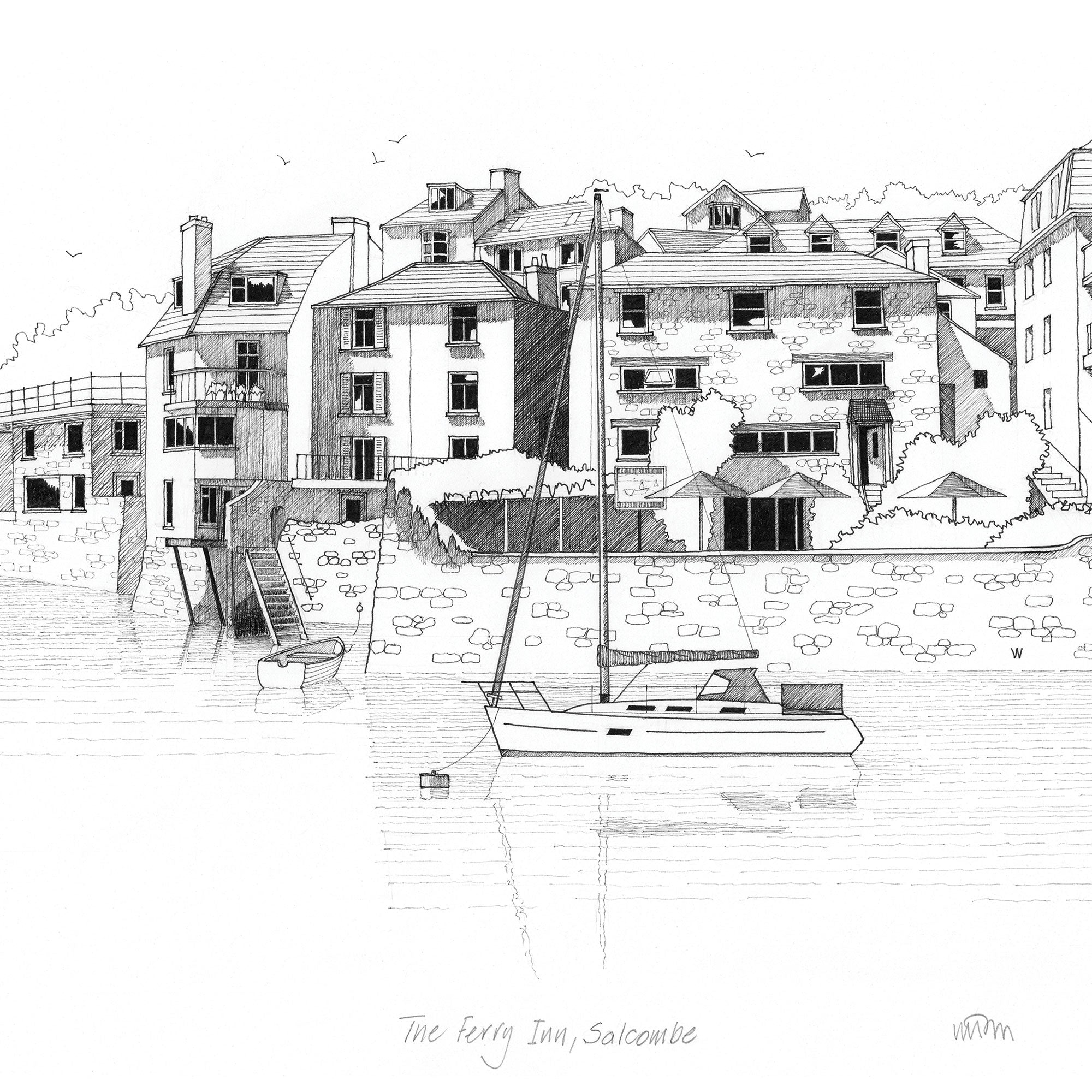 JW252P Ferry Inn Salcombe Art Print