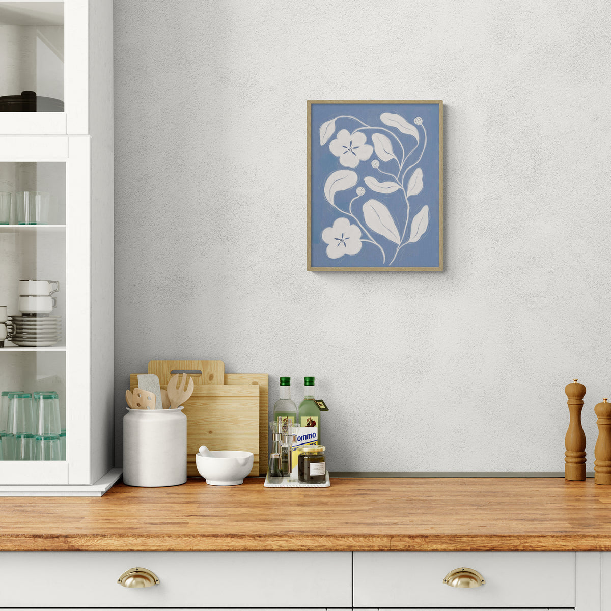 WF1218F - Blue Floral Vine Small Framed Print