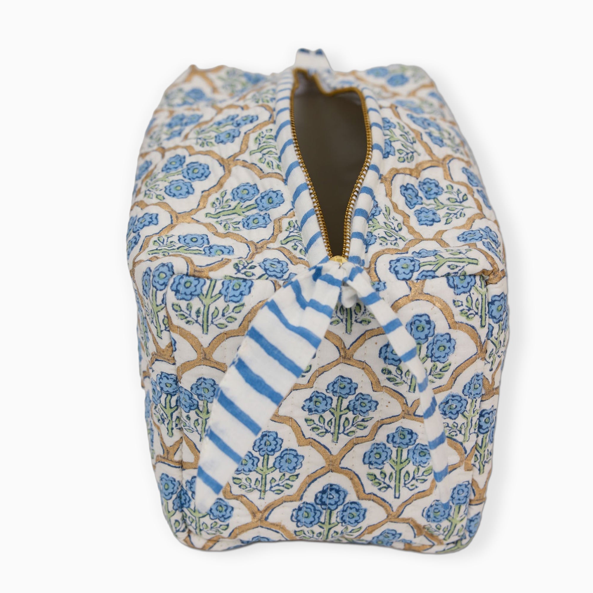 Cosmetic Bag-TOILBP06 - Trellis Indigo Large Cosmetic Bag-Paper Mirchi