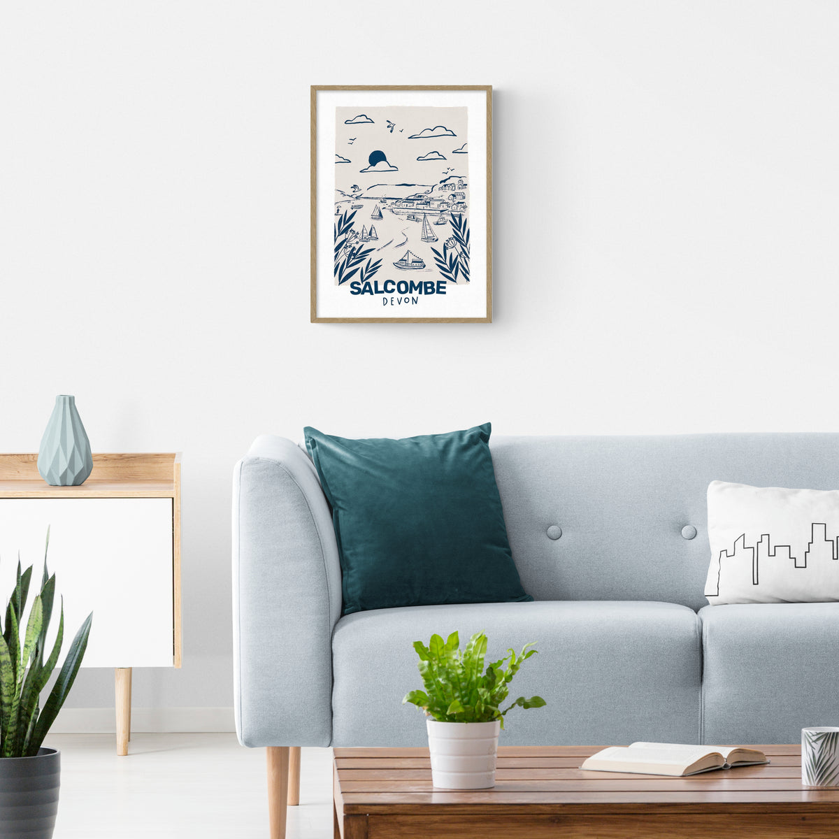 Salcombe Lino Print Small Framed Print - Whistlefish
