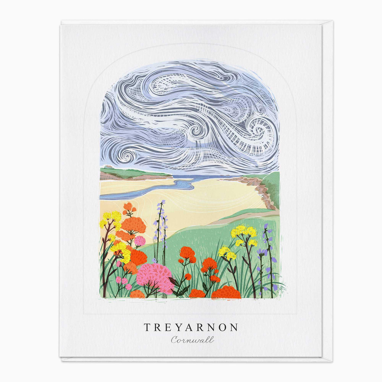 Greeting Card-LN128 - Treyarnon Arched Lino Card-Whistlefish
