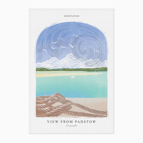 Tea Towel-WTT268 - View From Padstow Arched Lino Tea Towel-Whistlefish