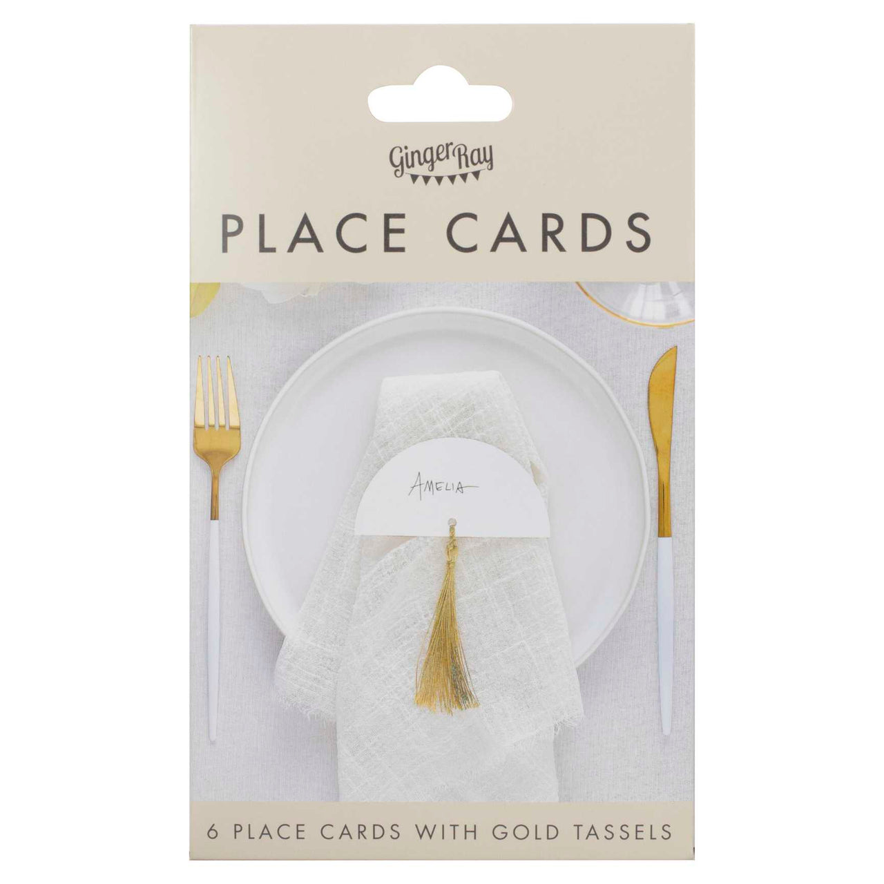 Place Cards - ML-105 - Wedding Place Cards with Gold Tassels - White Wedding Place Cards with Gold Tassels - Whistlefish