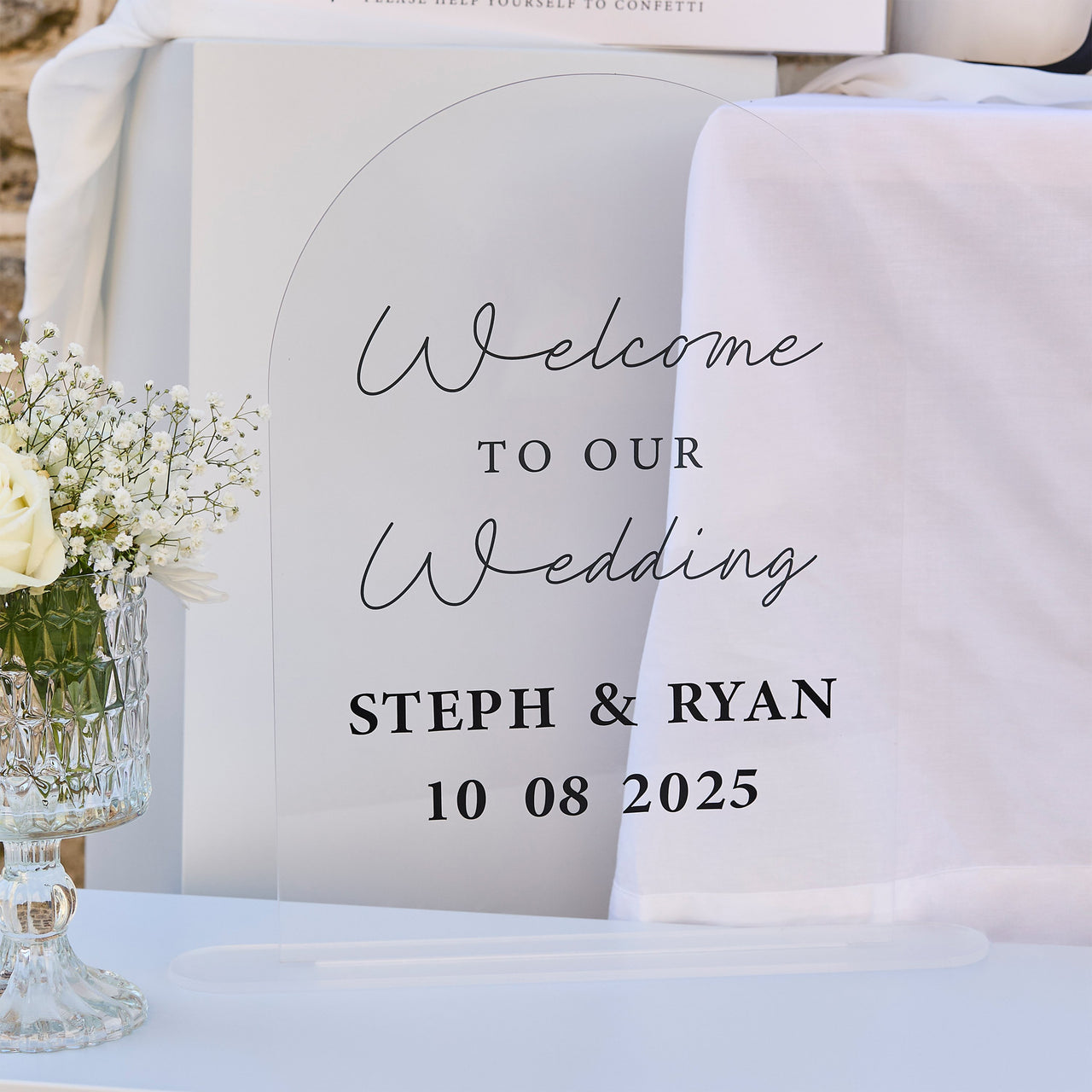 Sign-HBMW100 - Welcome To Our Wedding Acrylic Sign-Hootyballoo