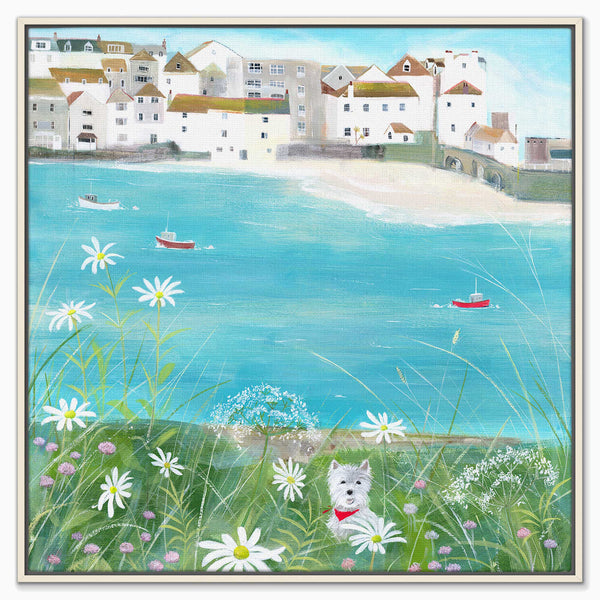 Canvas-HCC353F - Westie Watching St Ives Framed Canvas-Hannah Cole