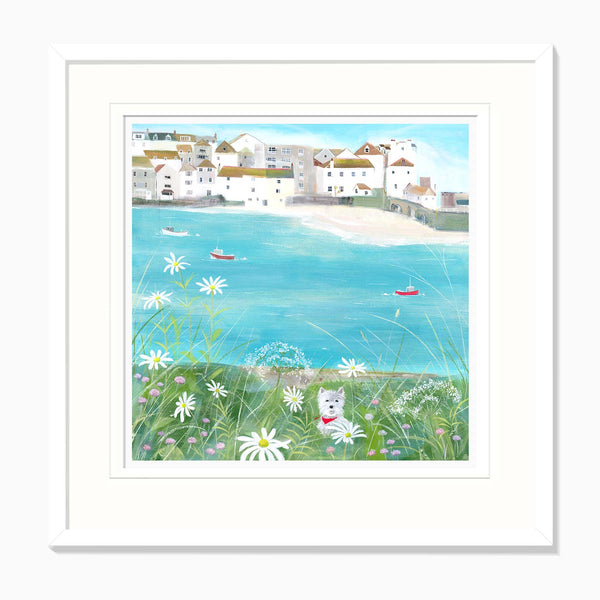 Framed Print-HC353F - Westie watcing St Ives Framed Print-Hannah Cole