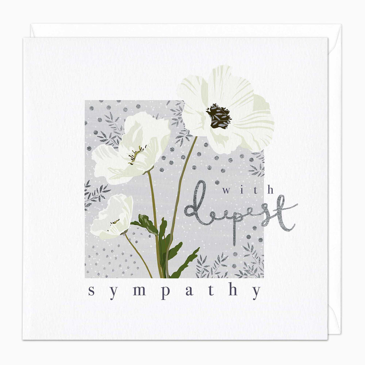 Greeting Card-E529 - White Poppy Sympathy Card-Whistlefish