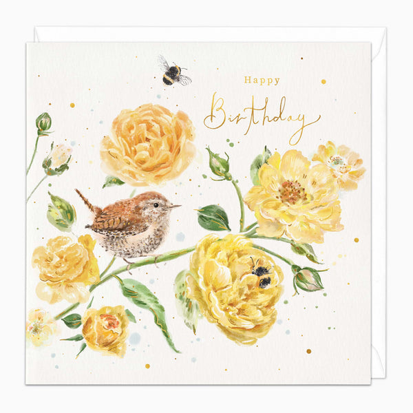 Greeting Card-G568 - Wren in the Roses Birthday Card-Whistlefish