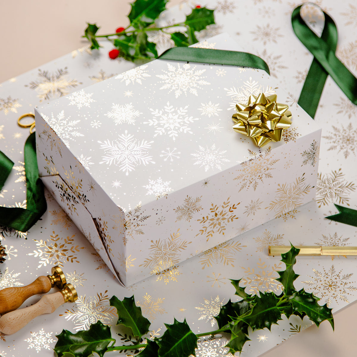 FCWP001 - Golden Snow Foiled Wrapping Paper