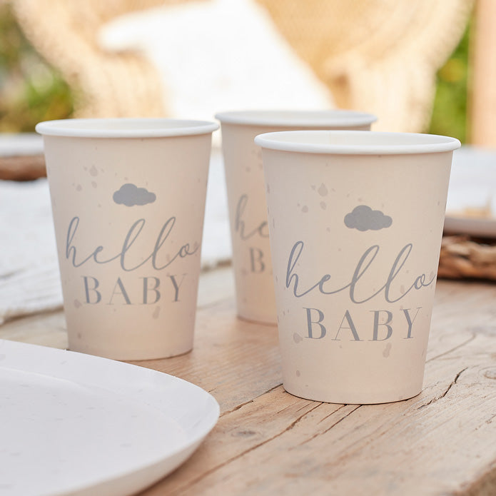Paper Cups-HEB-101 - Hello Baby Neutral Baby Shower Cups-HootyBalloo