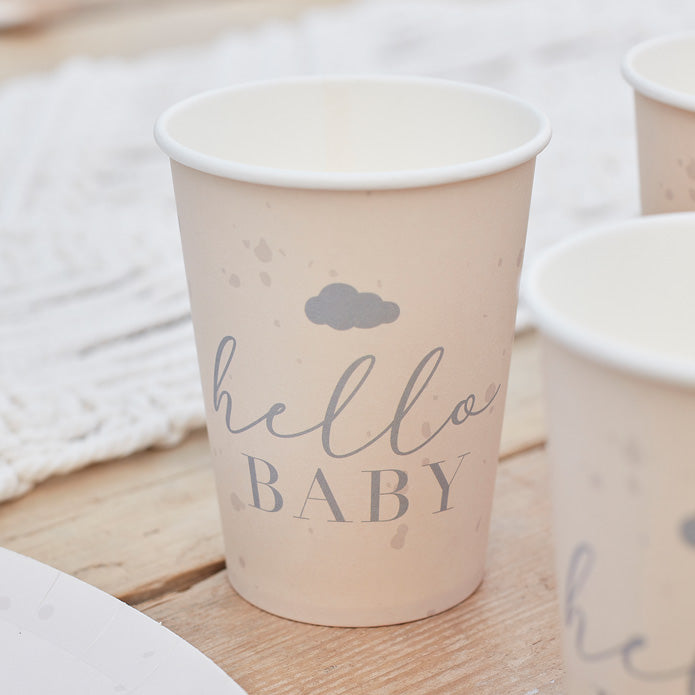 Paper Cups-HEB-101 - Hello Baby Neutral Baby Shower Cups-HootyBalloo
