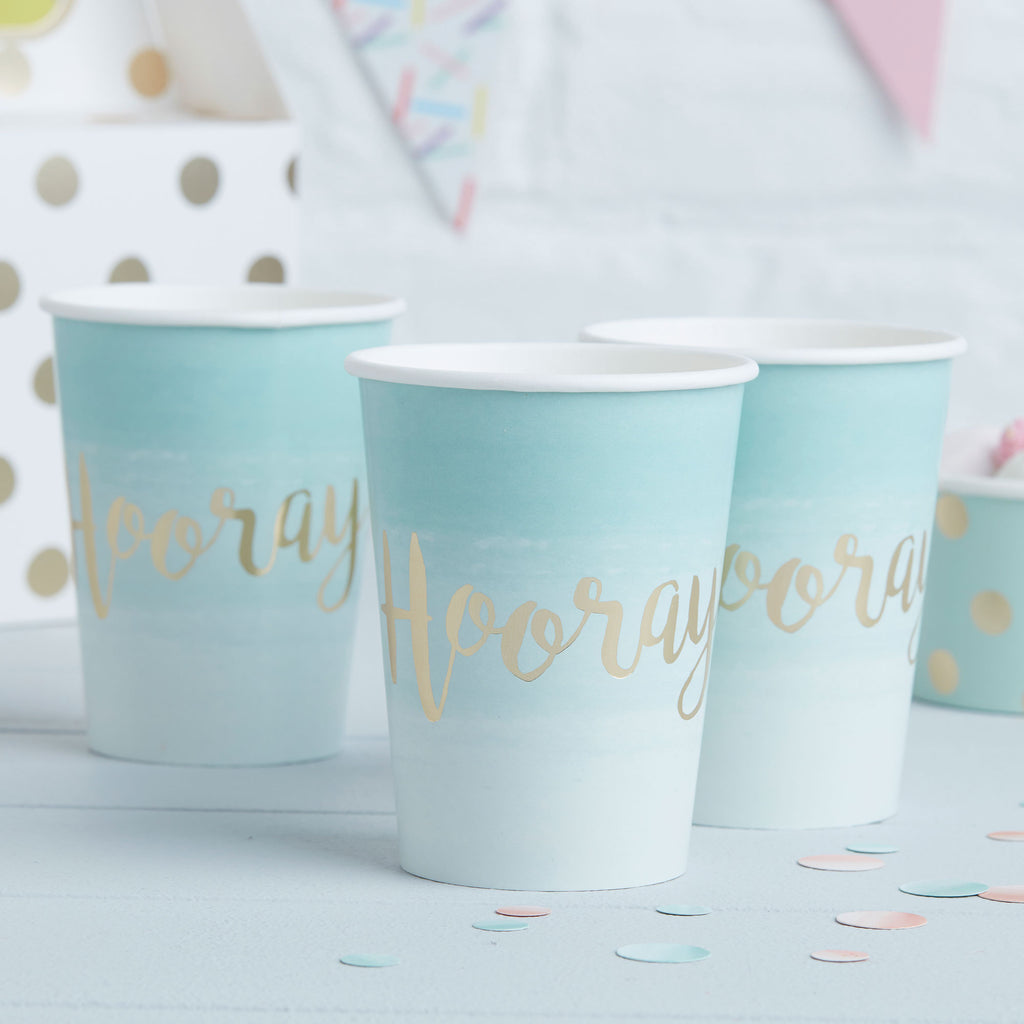 Paper Cups-Mint & Gold Foiled Hooray Paper Cups-Ginger Ray