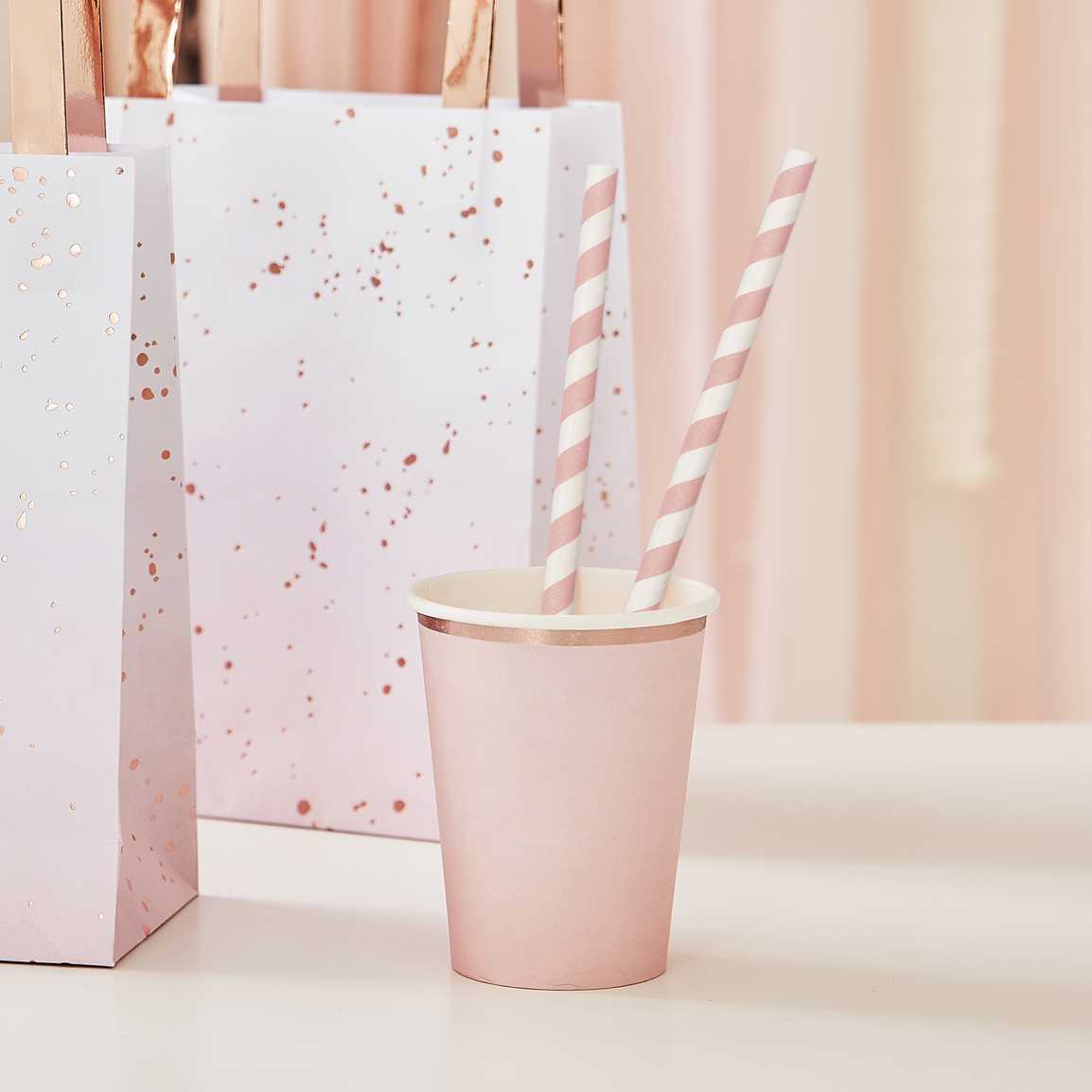 Straws-MIX-264 - Pink Stripe Paper Straws-HootyBalloo