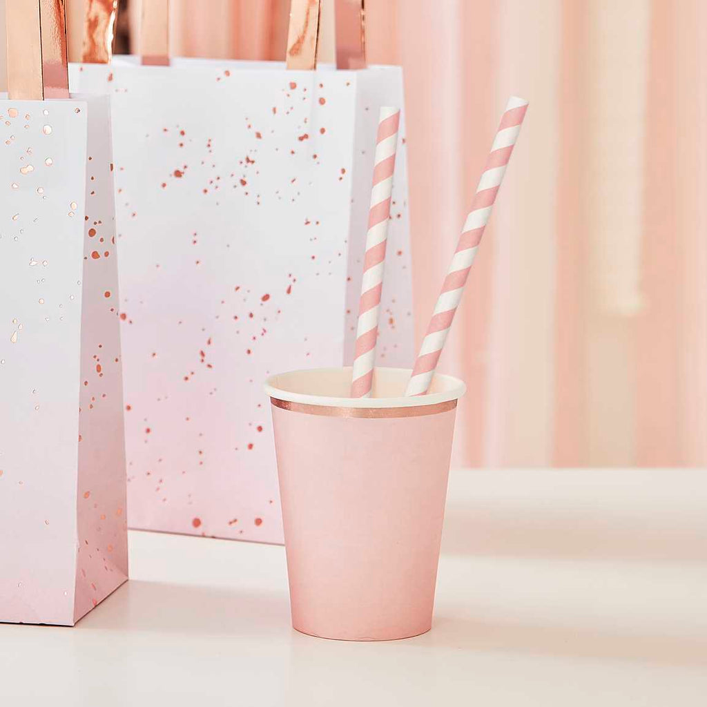 Straws-MIX-264 - Pink Stripe Paper Straws-HootyBalloo
