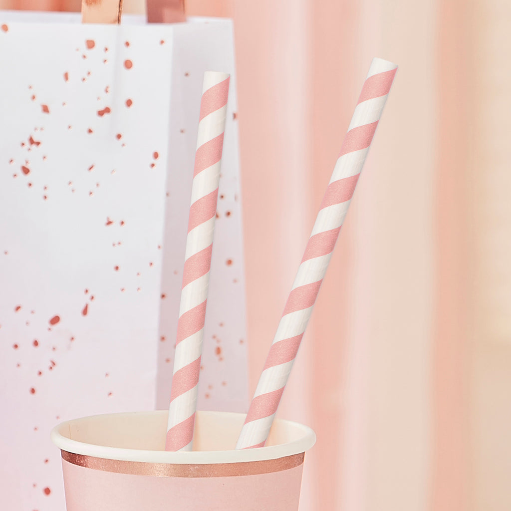 Straws-MIX-264 - Pink Stripe Paper Straws-HootyBalloo